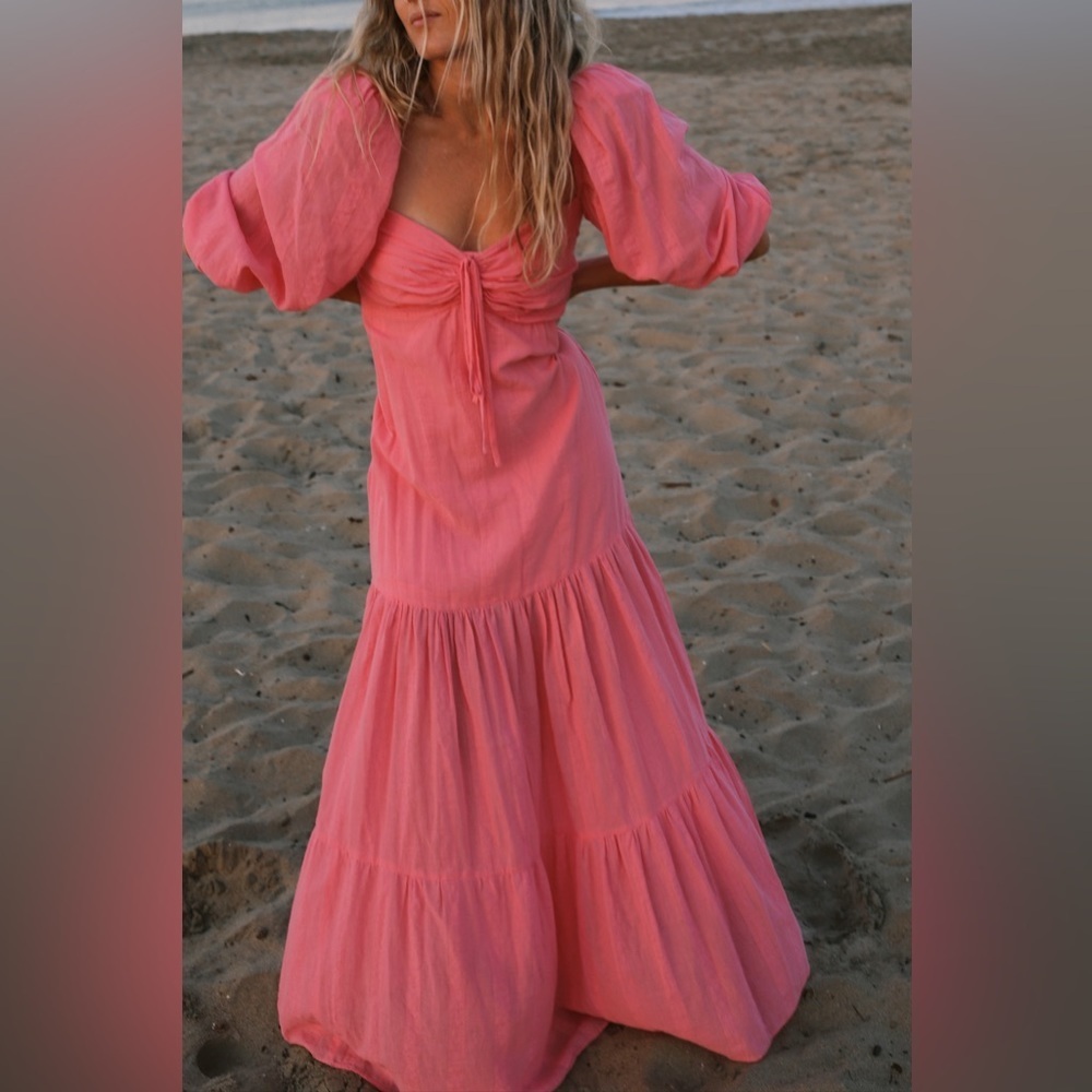 Iorane Pink Puff Sleeve Maxi Dress